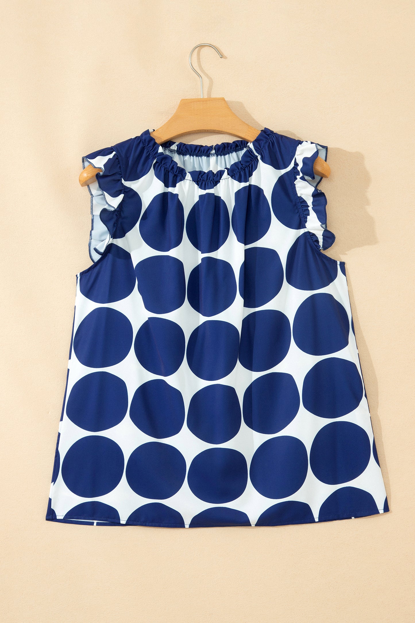 Yellow Polka Dot Print Frilled Round Neck Shift Tank Top