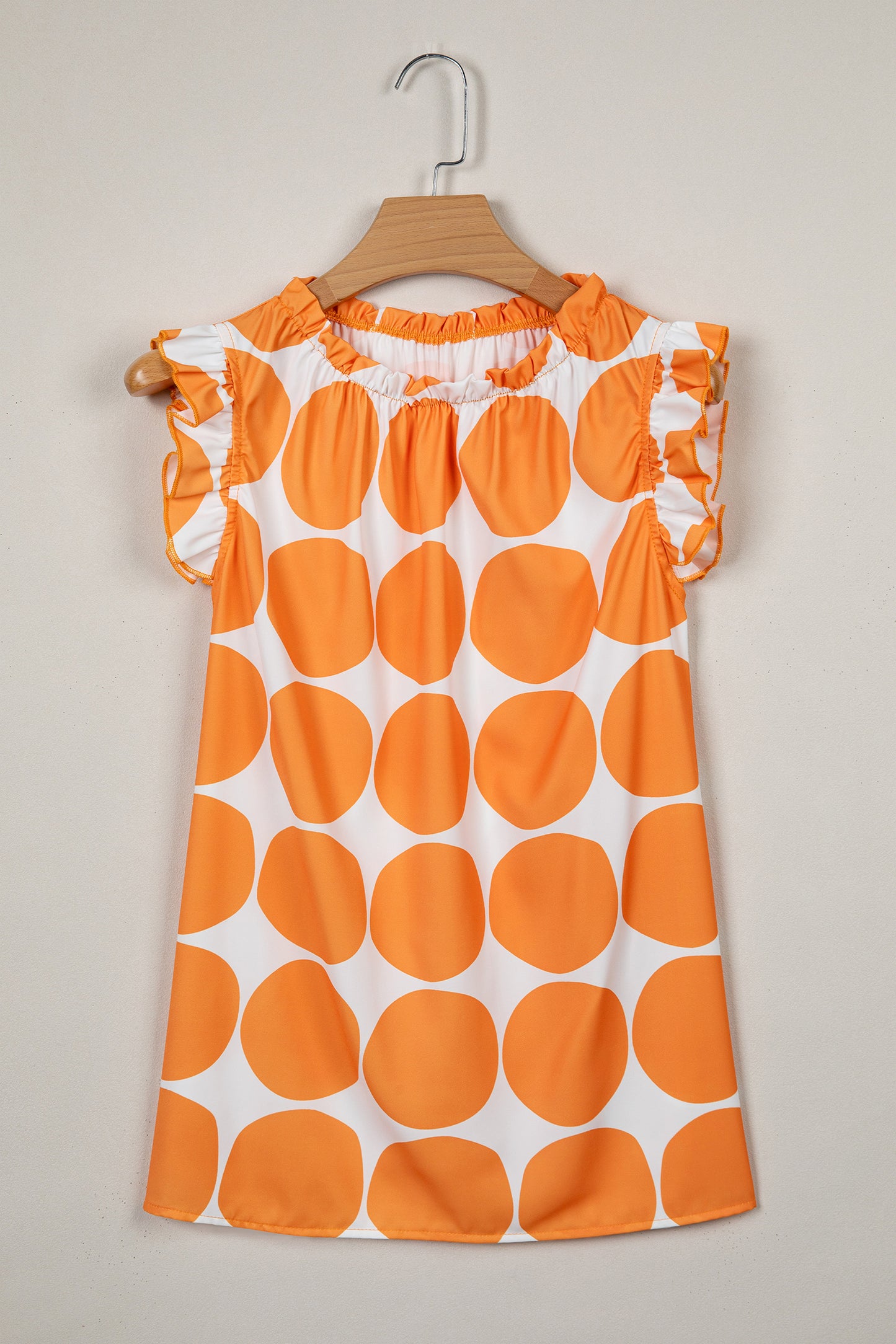 Yellow Polka Dot Print Frilled Round Neck Shift Tank Top